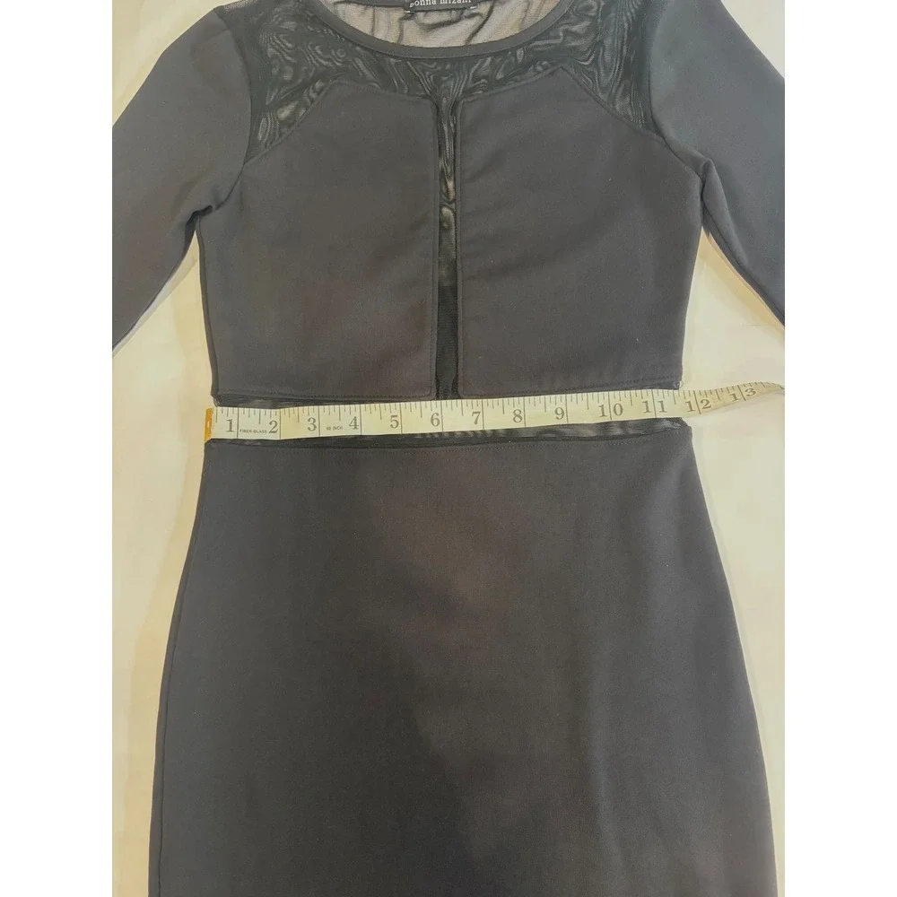 Donna Mizani Black Mesh Panel Bodycon Midi Dress Long Sleeve Cut Out Womens - Picture 3 of 10